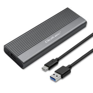 Obudowa/kieszeń Qoltec na dysk SSD M.2 | SATA | NGFF | USB-C | | Super speed 6Gb/s | 2TB | Szary