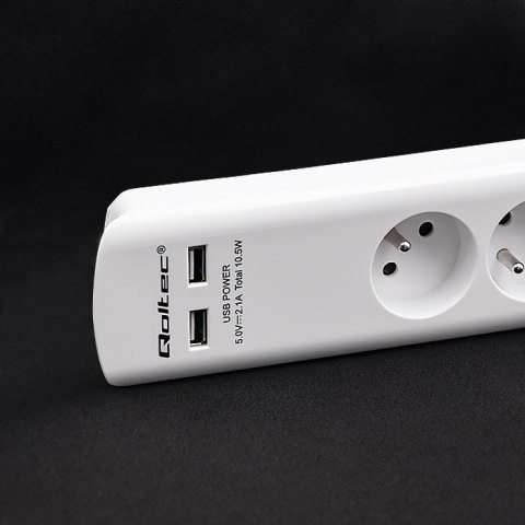 Qoltec Listwa antyprzepięciowa | 6 gniazd | 2 x USB | 1.8m | Biała