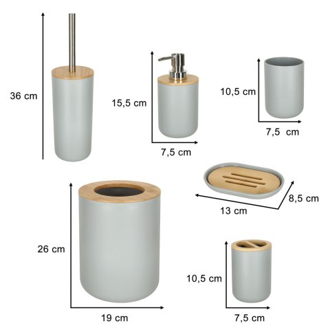 Zestaw łazienkowy 6 szt. szczotka dozownik szary