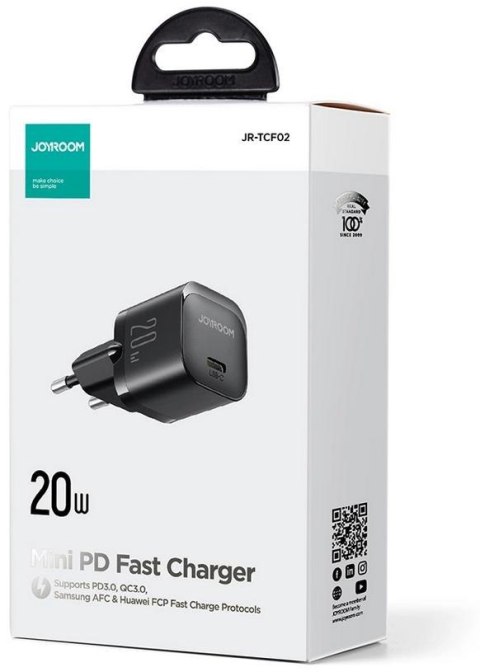 Mini ładowarka sieciowa Joyroom JR-TCF02 20W PD 3.0 QC 3.0 1x USB-C czarna