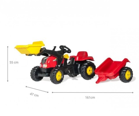 Rolly Toys 023127 Traktor Rolly Kid z łyżka i przyczepa Czerwony