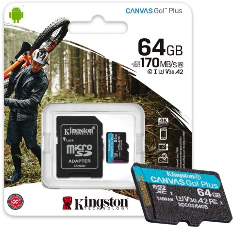 Karta pamięci Kingston Canvas Go Plus microSD 64GB 170/70MB/s Adapter