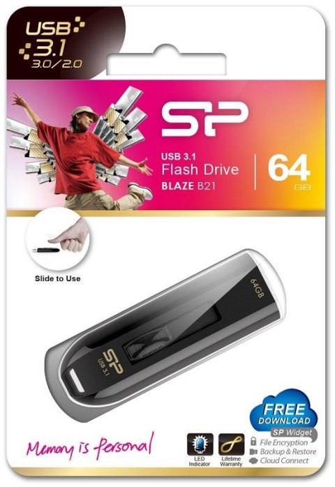 Pendrive Silicon Power Blaze B21 64GB USB 3.0 / USB 3.1 Black