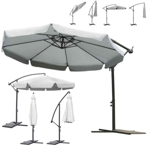 Parasol ogrodowy składany 8 segmentów szary 350cm