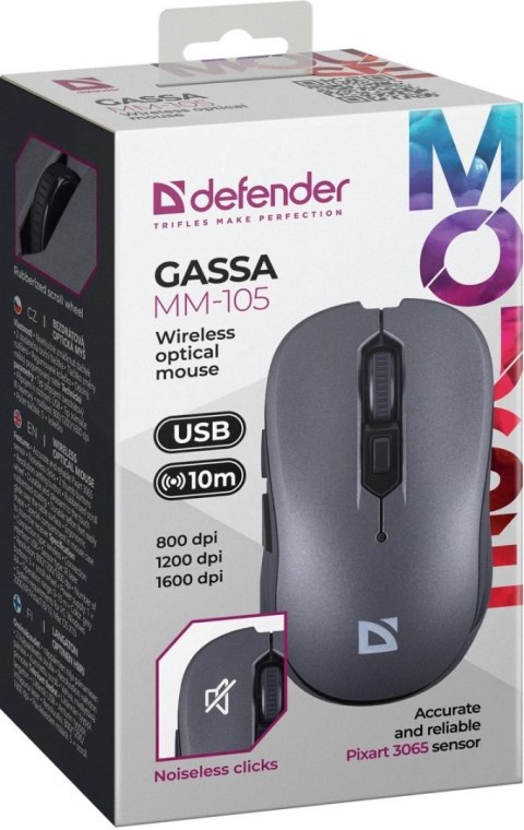 MYSZ DEFENDER GASSA MM-105 RF SILENT SZARA