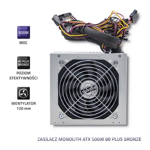 Qoltec Zasilacz MONOLITH ATX 500W 80PLUS Bronze | Active PFC