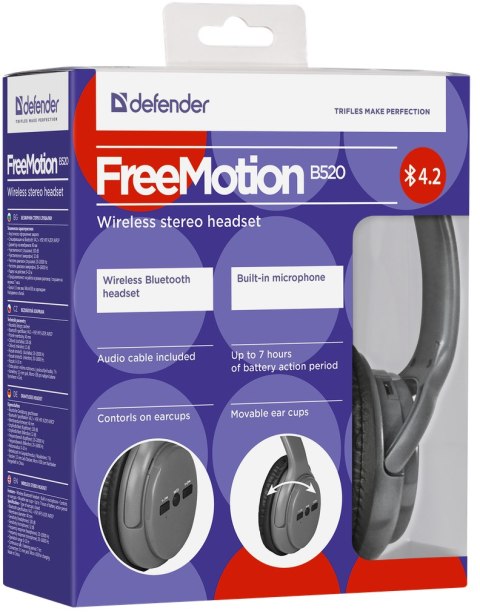 SŁUCHAWKI DEFENDER BLUETOOTH FREEMOTION B520 SZARE