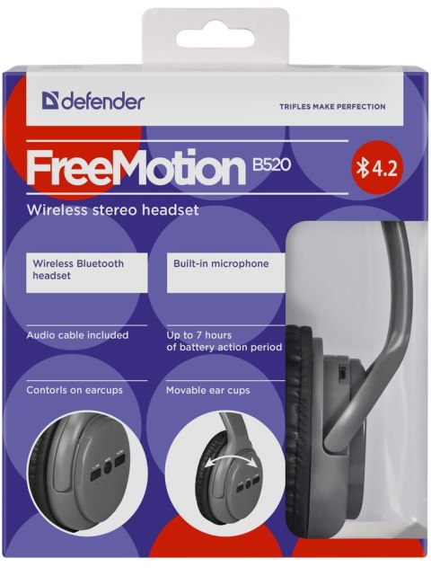 SŁUCHAWKI DEFENDER BLUETOOTH FREEMOTION B520 SZARE