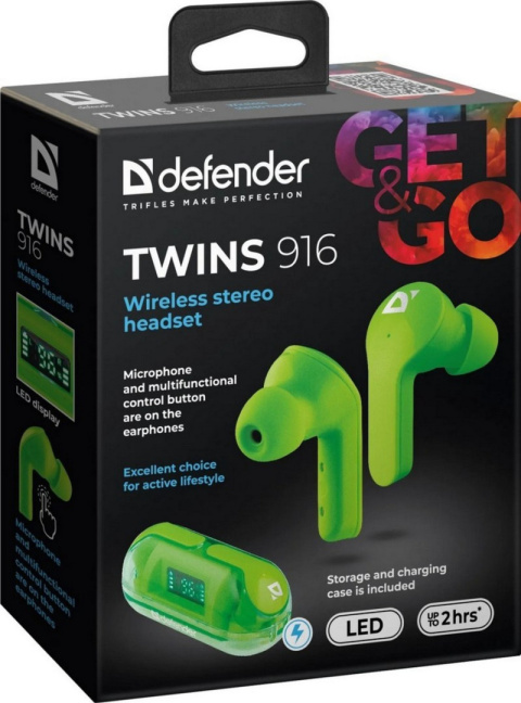 SŁUCHAWKI DOUSZNE DEFENDER BLUETOOTH TWINS 916 ZIELONE