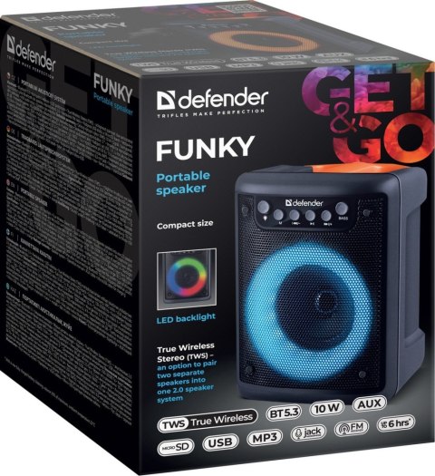 GŁOŚNIK DEFENDER FUNKY BLUETOOTH 10W BT5.3 AUX FM MP3 USB microSD