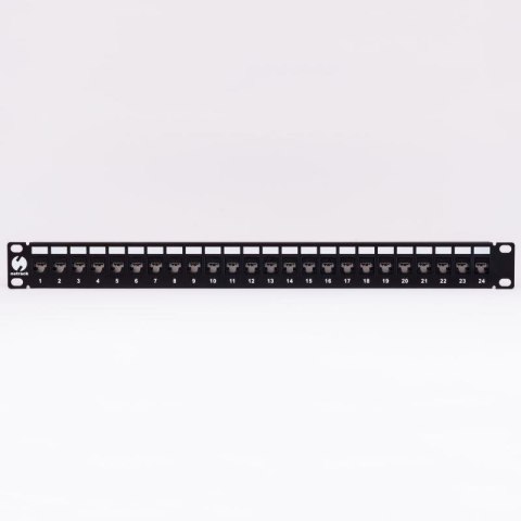 Patch panel keystone 19" 24-porty, UTP, wyposażony 24xkeystone jack kat. 5e, Netrack