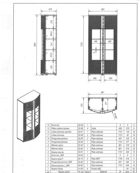 Witryna 2D MICHELLE 86x35-47xH180 czarny/dąb viking