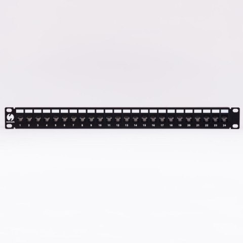 Patch panel keystone 19" 24-porty, UTP, wyposażony 24xkeystone jack kat. 6A, Netrack