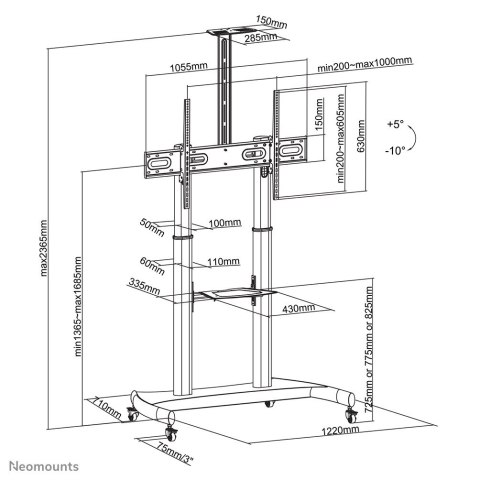 ZESTAW TV FLOOR STAND BLACK 60-100" PLASMA-M1950E NEWSTAR