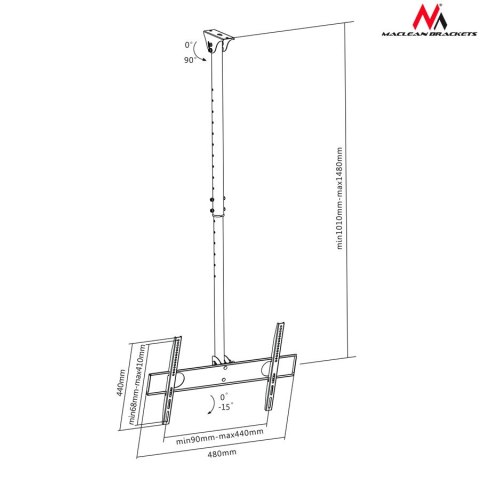 Uchwyt sufitowy do telewizora Maclean, max VESA 400x400, 32-55", 50kg, MC-631