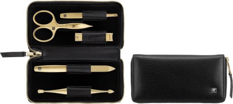 Zestaw do manicure Zwilling Twinox Gold Edition - czarne, skórzane etui, 5 elementów - Czarny