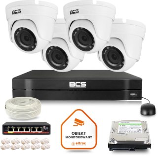 Zestaw monitoringu IP BCS Line 4x Kamera BCS-L-EIP12FR3 Rejestrator z dyskiem 1TB