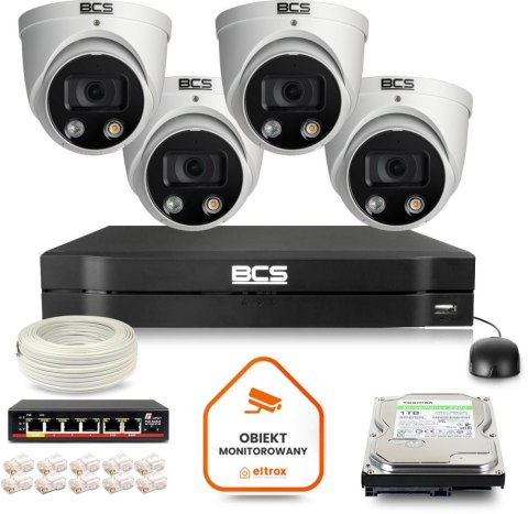 Zestaw monitoringu IP BCS Line 4x Kamera BCS-L-EIP55FCR3L3-Ai1(2) Rejestrator z dyskiem 1TB