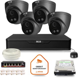 Zestaw monitoringu IP BCS Point 4x Kamera BCS-P-EIP25FSR3L2-AI2-G Rejestrator z dyskiem 1TB