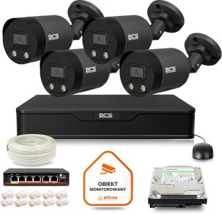 Zestaw monitoringu IP BCS Point 4x Kamera BCS-P-TIP25FSR3L2-Ai2-G Rejestrator z dyskiem 1TB