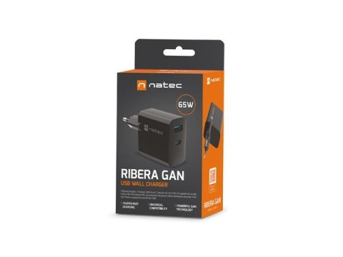 NATEC ŁADOWARKA NATEC RIBERA GAN 1X USB-A + 1X USB-C 65W CZARNA NUC-2145